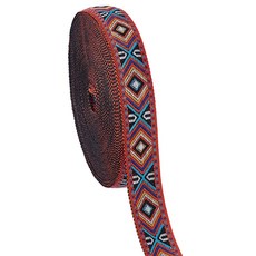 PVC 글리터 튜브 자수 자카드 리본 페브릭 가죽 스트랩 DIY 장식 공예, 1개, 레드 자카드 다이아몬드