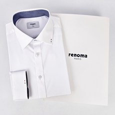 [백화점 정품] 레노마 남성 긴소매 스판 카라소매 배색 포인트 솔리드 드레스셔츠 화이트 일반핏 스판소재 정장 와이셔츠 긴팔 (선물포장)