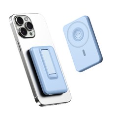 아우스힐 무선 15W 고속충전 PD 22.5W QC 3.0 일체형 내장 거치대 맥세이프 호환 맥세이프 보조배터리 10000mAh, 1개, 블루