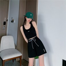 夏季休閒瑜珈健身跑步運動套裝 背心短版短褲兩件套