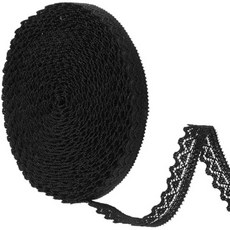 1CM 10야드 화이트 레이스 트림 공예용 리본 코바늘 뜨개질 재봉 리본 신부 결혼식 장식용 와이드 스트레치 트림 엘라스틱 플로럴 레이스 DIY 공예 크리스마스 패키지, Black 10Y, 1개, Black 10Y