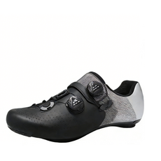 2025新款公路車鎖鞋套裝 硬底助力無鎖騎行鞋 男女透氣山地自行車鞋 公路鞋 騎行鞋, 黑銀公路鎖鞋+鎖踏工具,47