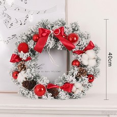 全店促銷 聖誕節裝飾品花環門掛花圈場景佈置聖誕樹圈掛飾掛件門飾吊飾創意, 1個, 40cm【落雪石榴紅】花環-帶燈