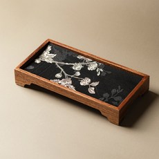 日式黑胡桃木幹泡茶盤 禪意創意茶席木托盤, 桃木-繁花錦簇長方高足幹泡盤, 1個