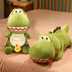 허당 병아리 공룡 피규어 뽀글이 인형 잠자리 쿠션 인형 쿠션 여성 선물, 녹색, 35cm 피규어