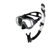 HeleiWaho 浮潛面鏡組 呼吸管 附檔浪頭 面鏡 乾式呼吸管 休閒玩水 浮潛 自潛 潛水 浮潛三寶 浮潛兩件套, NEW_大廣角三面鏡_經典黑