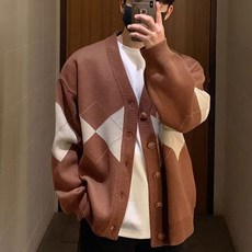 브이넥 남성 자켓 가을 외출 대학생 가디건 캐주얼