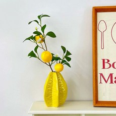 陶瓷水果造型花瓶，黃色，桌面擺件裝飾, 盛夏西西里島檸檬樹仿真花禮, 1個