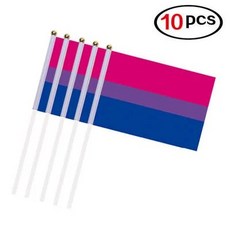 10 팩 양성애자 깃발 양성애자 프라이드 LGBT 레즈비언 트랜스젠더 레인보우 지주 스틱 깃발 장식 축하 퍼레이드