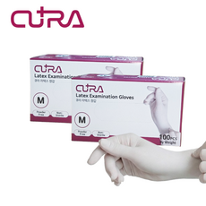 큐라 CURA 천연 라텍스 장갑 글러브 (비멸균) XS/S/M/L 100매 의료용 진료용 식품용, 1박스, M, 아이보리
