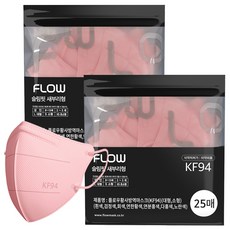 FLOW 슬림핏 KF94 새부리형 마스크 어린이 초등학생용 소형, 코랄, 2개, 25매입