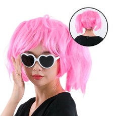 핑크 단발 양갈래 가발 1p 무대가발 소품 머리 연극 행사 축제 분장 파티 소품