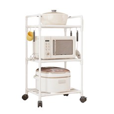 주방 철제 수납 선반 조립식 거실 스탠드 바퀴 진열장, 하얀색 3단, 1개