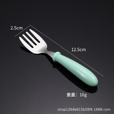 304不銹鋼兒童餐具勺叉盒三件組, 綠色叉, 1個, 如圖所示