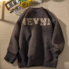 투니스 남성 빈티지 레터링 자수 라운드넥 스웨터