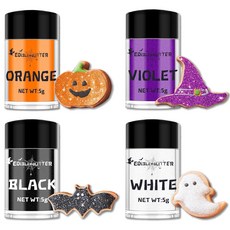식용 글리터 컬러 할로윈 4종세트 비건 스파클링 가루 음료 케이크 베이킹 파티 장식 오렌지 블랙 화이트 보라, 5g 4개입