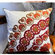 民族風刺繡抱枕套 白色 花卉圖案, 美式田園復古小清新抱枕刺繡花北歐風格沙發靠墊套加厚客廳可拆洗
