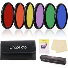 LingoFoto 카메라렌즈필터 촬영필터 카메라필터 6pcs 원형 풀 컬러 렌즈 필터 세트 레드 오렌지 옐로우 그린 블루 퍼플+ 6포켓 파우치+3 청소 도구 52mm, 1개