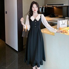 봄원피스 소녀스타일 원피스 면접복장 사랑스런스타일 허리날씬 블라우스 스커트 세트, 검은 색, S