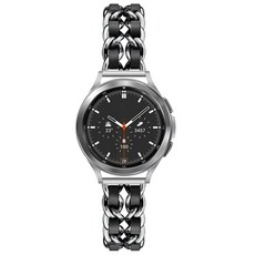 Womens9999 Galaxy 手錶鏈經典皮革錶帶 Galaxy Watch 4 3 2 Classic Active 40 44 42 46 20 毫米錶帶, 銀色+黑色, Galaxy Watch 4/Watch 4 Classic/5 20mm