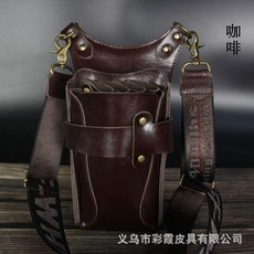 美髮剪刀包 美髮師專用牛皮工具包 髮型師腰包 理髮師斜挎包 運動復古 美容工具收納包 可開發票, 1個, 咖啡