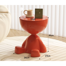 가제만 귀여운 인형모양 수납 사이드 미니 테이블, 와인레드