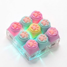 키캡 키링 클리커 파스텔 핑크업 발바닥LED 불빛 컬러 9구 키캡 딸깍이, 1개, 핑크업 LED 불빛 냥 키캡 1개, 핑크업 LED 불빛 냥 키캡
