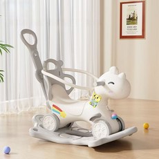 多功能兒童搖搖馬滑行車，寶寶玩具，安全環保材質，舒適座椅設計, 灰色【車+底座+故事機+靠背+推把+護欄】, 1個