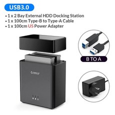 ORICO 2 베이 2.5/3.5인치 HDDSSD 외장형 하드 드라이브 인클로저 케이스 자기 Type-C USB3.1 Gen1 5Gbps, 02 US Plug, 한개옵션1, 1개
