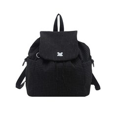 帆布格子登山包包女2025新款韓國書包學院雙肩包休閒揹包通勤, 黑色