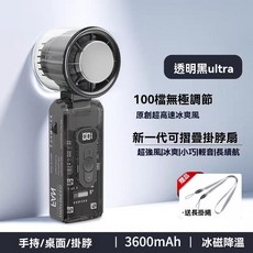 冰鼠風扇 製冷風扇100檔調節 黑科技半導體冰敷風扇 手持小風扇 隨身降溫神器, 透明黑
