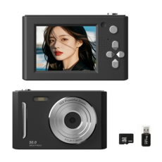 휴대용 감성 디지털 카메라 Y2k 빈티지 카메라 사진기 128G SD카드 포함, 블랙