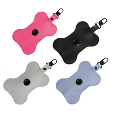 骨頭皮革拾便包 - 時尚寵物拾便袋 方便攜帶, 藍色, 1個