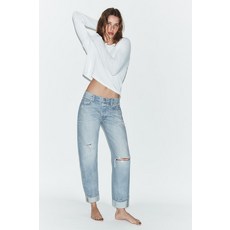 [국내발송] ZARA 여성 TRF 미드라이즈 폴드업 스트레이트 청바지 - 라이트 블루 4730/039/406 498897