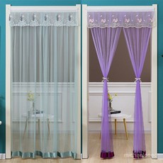 熱銷靜音雙開遮醜簾防蚊門簾隱私紗簾蕾絲免打孔魔術貼, 荷香米送魔術貼,90*210cm