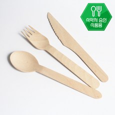 일회용 나무 숟가락 포크 나이프 스푼 도시락 배달 포장, 1개, 1개