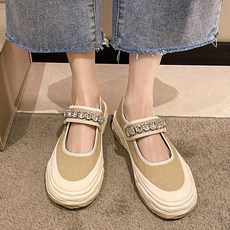 슈비코 비즈 메리제인 운동화 밴딩 스니커즈 키높이 여성 어글리 벨크로 통굽