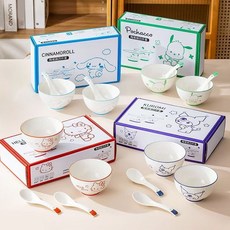 산리오 식기 세트, 1세트, 그릇 2P+스푼 2P, 포차코