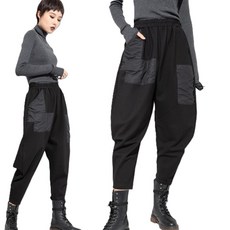 와와맘 여성 8부 몸빼 배기팬츠 투톤 빅사이즈 똥싼바지 DJS51