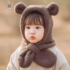 보니타콜렉티드 [3세-6세]아동 포근 곰돌이 뽀글이 모자 아기 목도리 겨울모자
