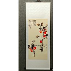 張大千 國畫 柿子 裝飾畫掛畫 立軸卷軸 尺寸47x100釐米, 參考詳情頁