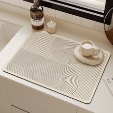 簡約硅藻泥瀝水墊廚房家用隔熱加厚桌子檯面吸水防滑瀝水墊TS-條紋-240*50【科技布 橡膠底】, 1個, TS-條紋-2