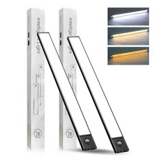 SPOLI 캐비닛 아래 조명 모션 센서 주방 실내 1800mAh 배터리 작동 옷장 LED 조도 조절 가능한 계단 54개 주방용 마그네틱 언더 카운터 2팩 - 실버 30.5cm(, 12inch-2Pack, 블랙