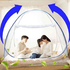 텐트형 원터치 모기장 침대 방충망 캠핑 야외 접이식, 슈퍼싱글(1-2인용)
