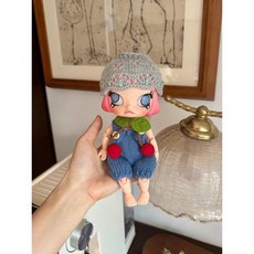 팝마트 지거 몰리 인형옷 몰리 1/8 액션 피규어 20cm 인형의상 수제 손뜨개질 모자 팬츠 스카프 가방 세트, 손뜨개질 3피스 세트 (회색 모자+체리 스카프+팬츠)