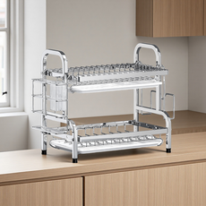 ZIHAO 식기건조대 스텐 그릇건조대 싱크대 선반, 1개, 실버, 2단