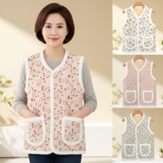꼼소녀 레트로 촌캉스 김장조끼 할머니 겨울옷 할매 엄마 꽃무늬 조끼 따뜻한 보온 빅사이즈 농촌 코디