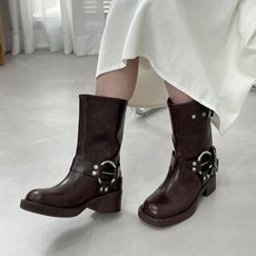 둥근코 오버솔 가보시 통굽라인 감성 여성 바이커 미들부츠