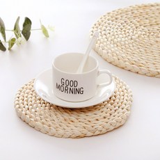 플레이팅 라탄식 컵받침 11cm 원형 티코스터, 상세 참조, 1개