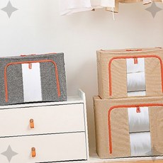 의류수납함 패브릭소재 투명창 손잡이형 이불보관 침구정리 옷장정리 계절의류, 1개, 그레이 66L